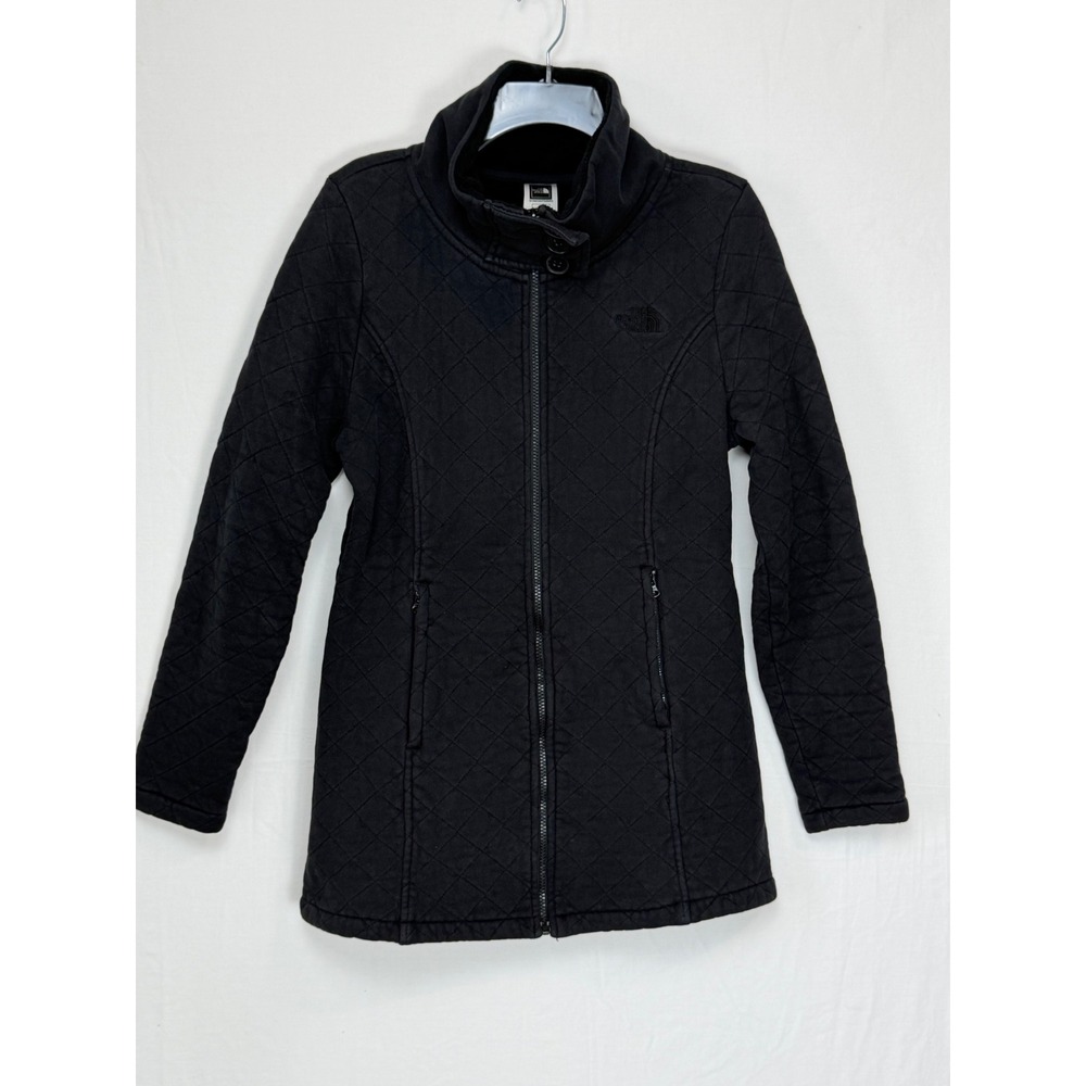 The North Face Women Cotton Quilted Jacket L Black Full Zip Funnel Neck Fleece
